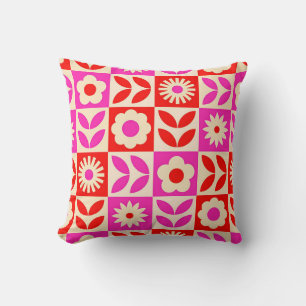 Vibrant Retro Floral Pattern Throw Pillow