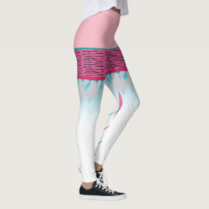 Vibrant Retro Geometric Pink & Cyan Print Leggings