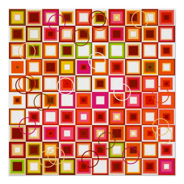 Vibrant Retro Geometric Square Pattern Poster (Front)