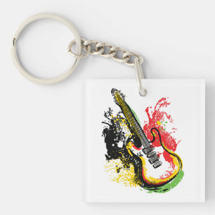 Vibrant Retro Groove: Electric Guitar Splash Keychain