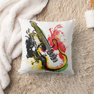 Vibrant Retro Groove: Electric Guitar Splash Throw Pillow