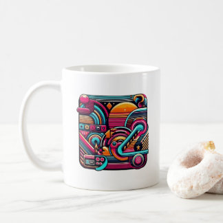  "Vibrant Retro Neon Geometric" Coffee Mug