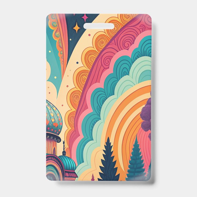 Vibrant Retro Rainbow Event Badge – Customizable (Front)