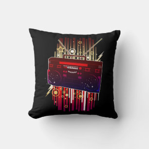 Vibrant Retro Speaker Art with Neon Music Pop Throw Pillow