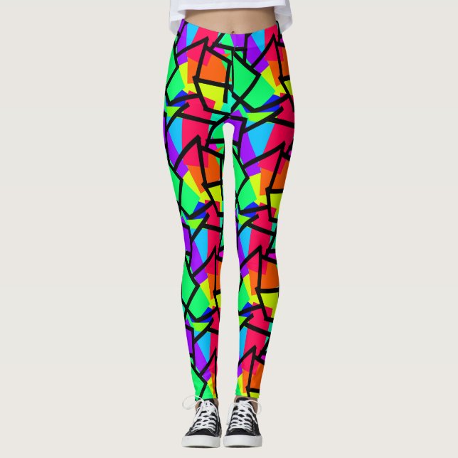 Vibrant Retro Style Geometric 80s Memphis Design Leggings (Front)