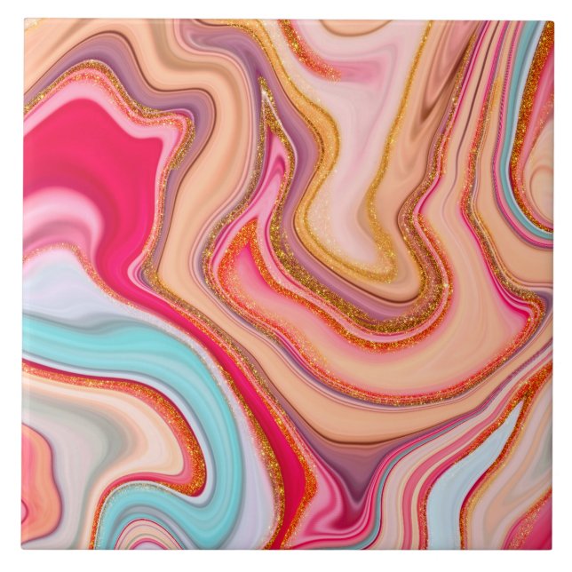 Vibrant Retro Style Marble Watercolor Glitter Tile (Front)