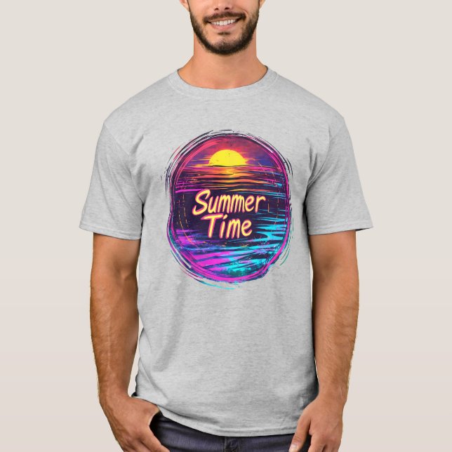 Vibrant Retro “Summer Time” Sunset T-Shirt (Front)