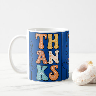 Vibrant Retro 'THANKS' Mug   Playful Polka Dot Des