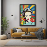 Vibrant Retro Woman Pop Art Portrait Poster<br><div class="desc">This eye-catching artwork is a vibrant example of modern pop art, blending retro aesthetics with bold, contemporary colour schemes. The AI-generated glossy poster features a striking portrait of a woman, reminiscent of classic 1960s pop art, set against a backdrop of energetic, multicolored rays. The intense hues and clean lines create...</div>