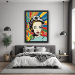 Vibrant Retro Woman Pop Art Portrait Poster<br><div class="desc">This eye-catching artwork is a vibrant example of modern pop art, blending retro aesthetics with bold, contemporary colour schemes. The AI-generated poster features a striking portrait of a woman, reminiscent of classic 1960s pop art, set against a backdrop of energetic, multicolored rays. The intense hues and clean lines create a...</div>