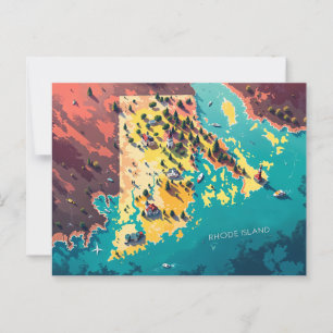 Vibrant Rhode Island Coastal Map Art Postcard
