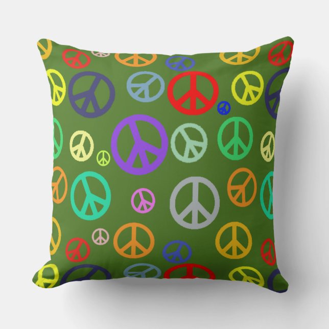 Vibrant Rich multi coloured Peace Symbol Pattern Throw Pillow (Front)