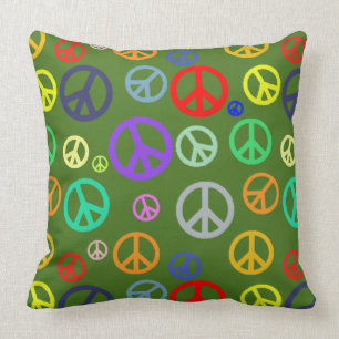Vibrant Rich multi coloured Peace Symbol Pattern Throw Pillow