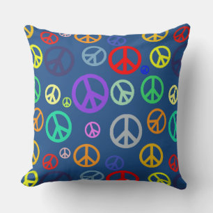 Vibrant Rich multi coloured Peace Symbol Pattern Throw Pillow