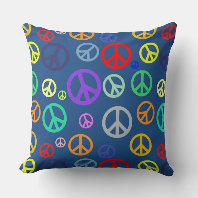 Vibrant Rich multi coloured Peace Symbol Pattern Throw Pillow (Front)
