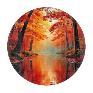 Vibrant River of Autumn Gold Design Cutting Board