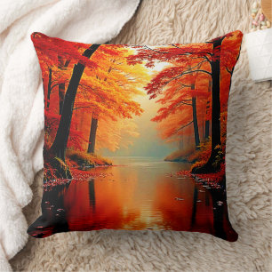 Vibrant River of Autumn Gold Design Throw Pillow