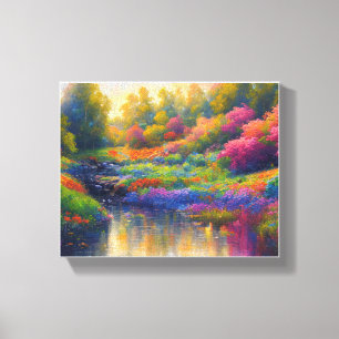 Vibrant Riverbank Paradise Canvas Print