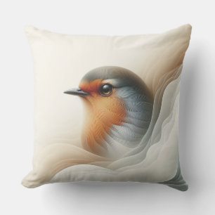 Vibrant Robin Bird Art Nature Illustration Outdoor Pillow
