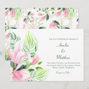 Vibrant Romantic Tropical Floral Magnolia Wedding Invitation