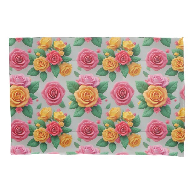 Vibrant Rose Bouquet Pattern for Floral Decor Pillowcase (Front)