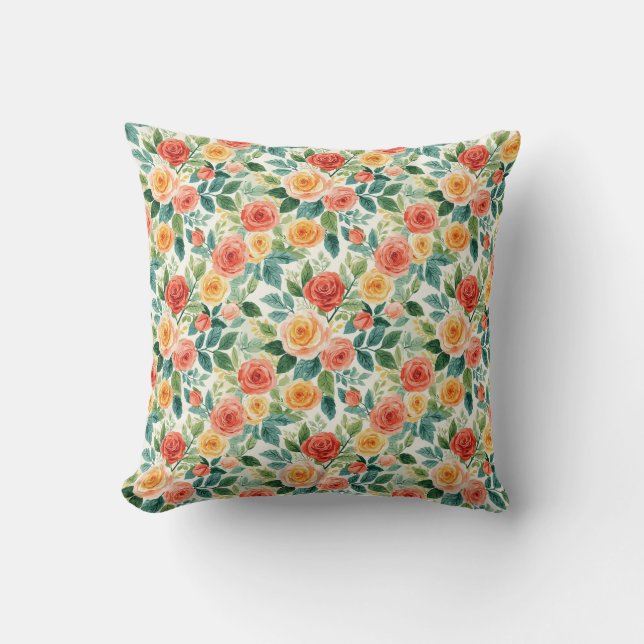 Vibrant Rose Bouquet Pattern for Floral Decor Throw Pillow (Front)