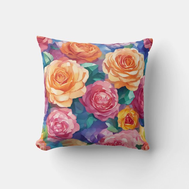 "Vibrant Rose Delight: Colourful Throw Pillow Desi (Front)