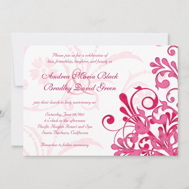 Vibrant rose et blanc Faire-part de mariage floral (Devant)