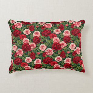 Vibrant Rose Pattern With Red And Pink Roses Accent Pillow