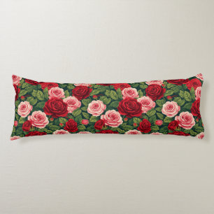 Vibrant Rose Pattern With Red And Pink Roses Body Pillow
