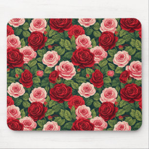Vibrant Rose Pattern With Red And Pink Roses Mouse Pad