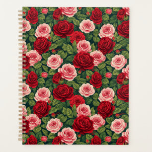 Vibrant Rose Pattern With Red And Pink Roses Planner