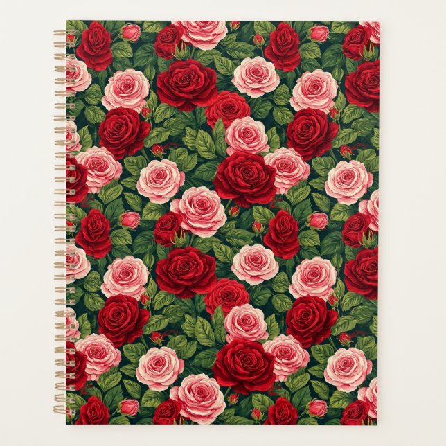 Vibrant Rose Pattern With Red And Pink Roses Planner (Front)