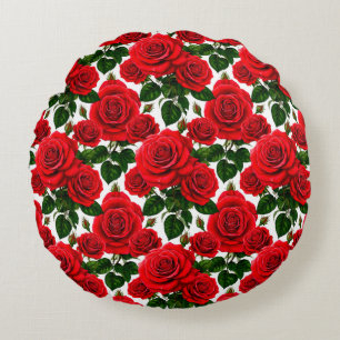Vibrant Rose Pattern With Red And Pink Roses Round Pillow