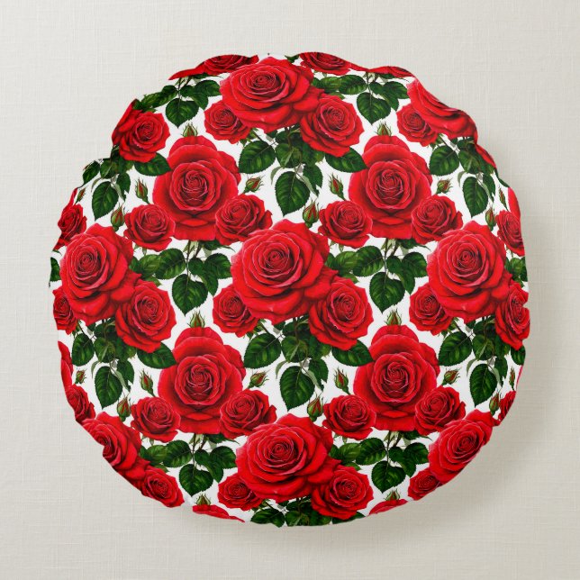 Vibrant Rose Pattern With Red And Pink Roses Round Pillow (Front)