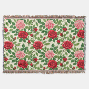 Vibrant Rose Pattern With Red And Pink Roses Throw Blanket