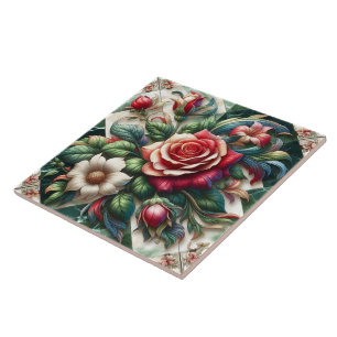 Vibrant Roses and Lilies Arrangement Tile