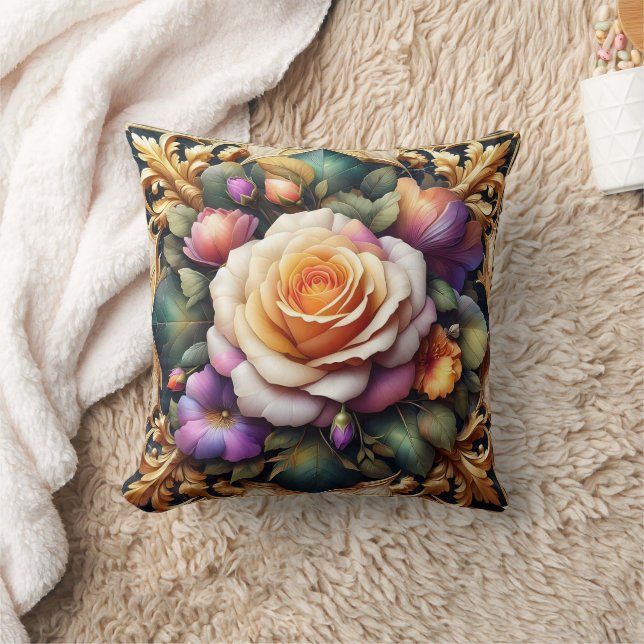 Vibrant Roses With Elegant Floral Design Throw Pillow (Blanket)