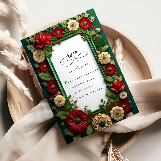 Vibrant Royal Green Bouquet Wedd Wedding RSVP Card (Creator Uploaded)