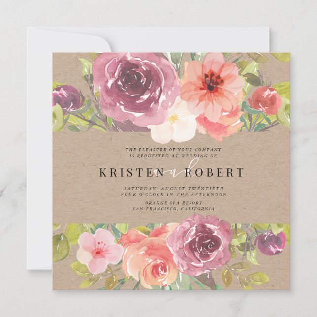 Vibrant Rustic Summer Floral Wedding Invitation (Front)