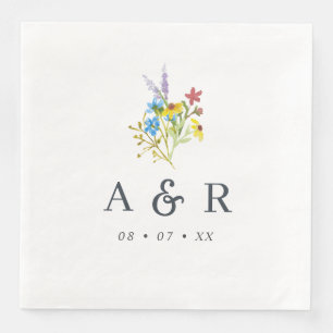 Vibrant Rustic Wildflowers Wedding Monogram Napkin