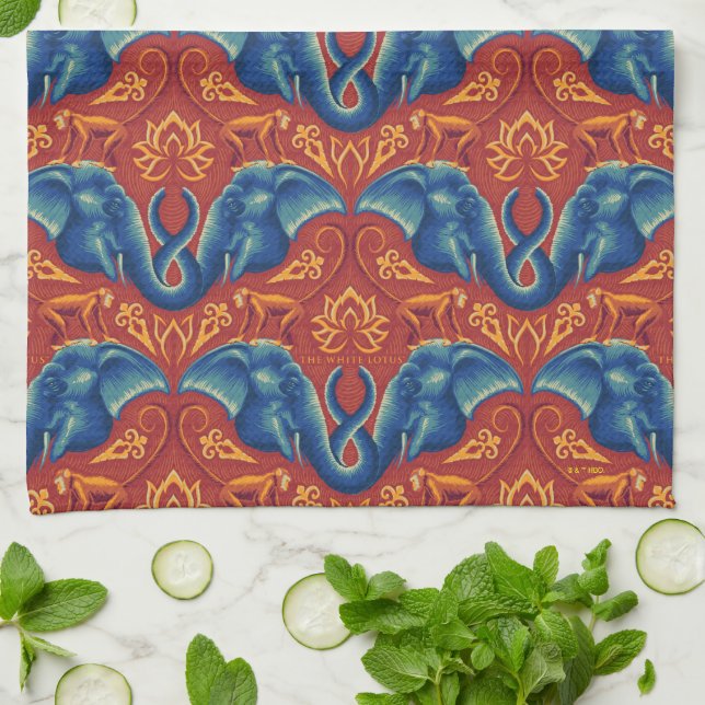 Vibrant Safari Tapestry Pattern - The White Lotus Kitchen Towel (Folded)