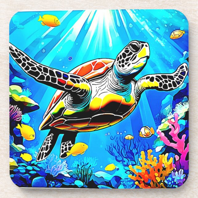 Vibrant Sea Turtle Dreamscape Coaster (Front)