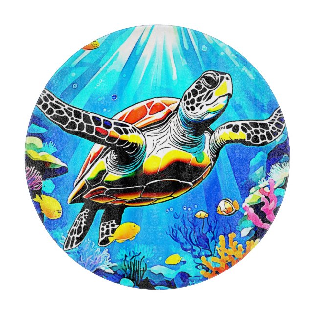 Vibrant Sea Turtle Dreamscape Cutting Board (Front)