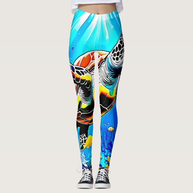 Vibrant Sea Turtle Dreamscape Leggings (Front)