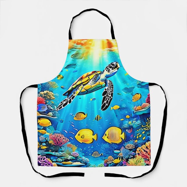 Vibrant Sea Turtle Reef Art Apron (Front)