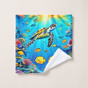 Vibrant Sea Turtle Reef Art Bath Towel Set