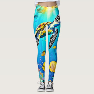 Vibrant Sea Turtle Reef Art Leggings