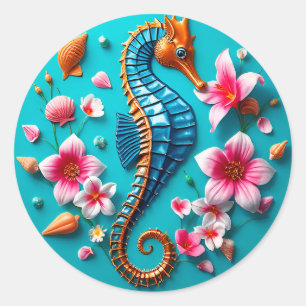 Vibrant Seahorse and Coral Reef Scene Classic Round Sticker