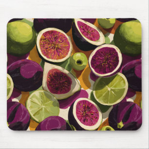 Vibrant Seamless Pattern of Sliced Figs and Limes Mouse Pad
